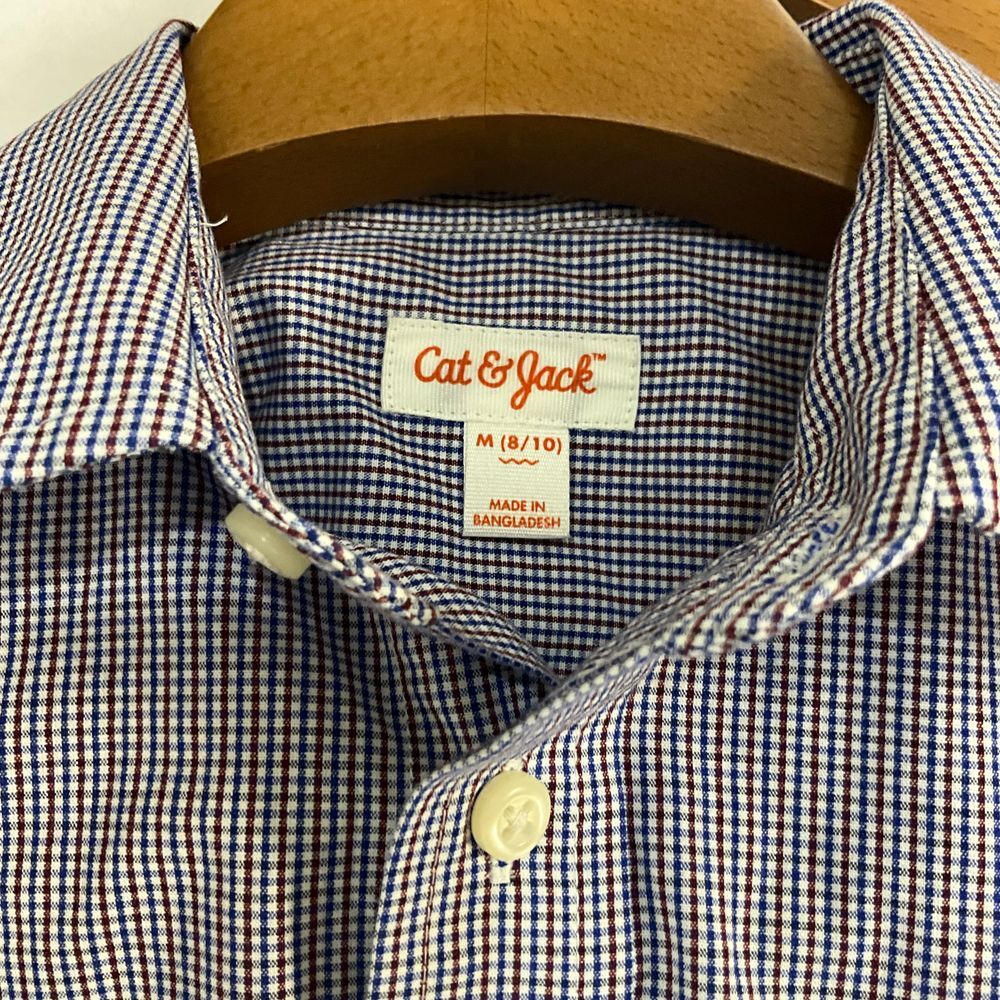 Cat & Jack Boys Blue Gingham Check Button Down Dress Shirt Size M 8/10 - Picture 5 of 8